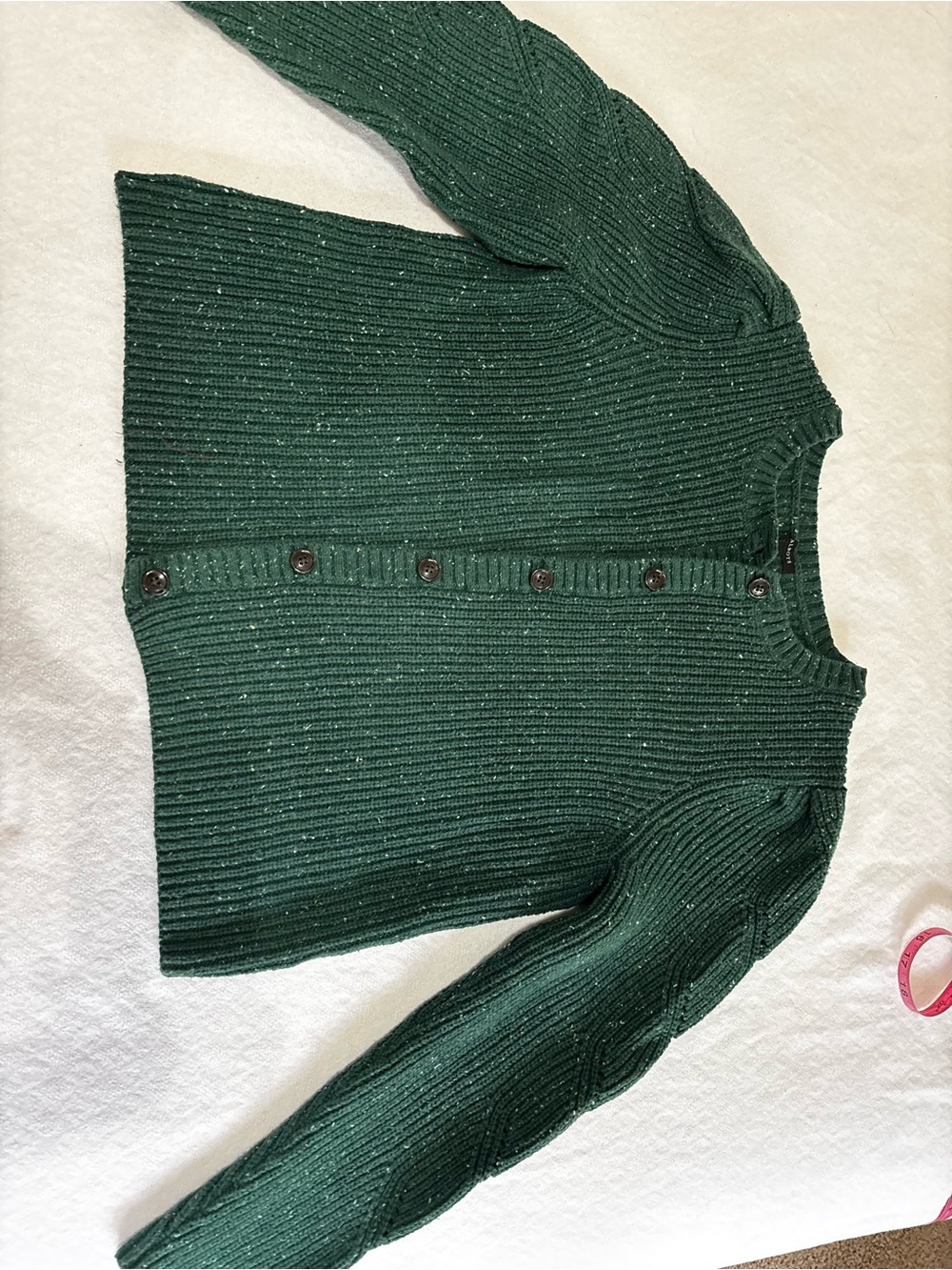 Talbots Dark Green Ribbed Button-Front Cardigan - Picture 4 of 7